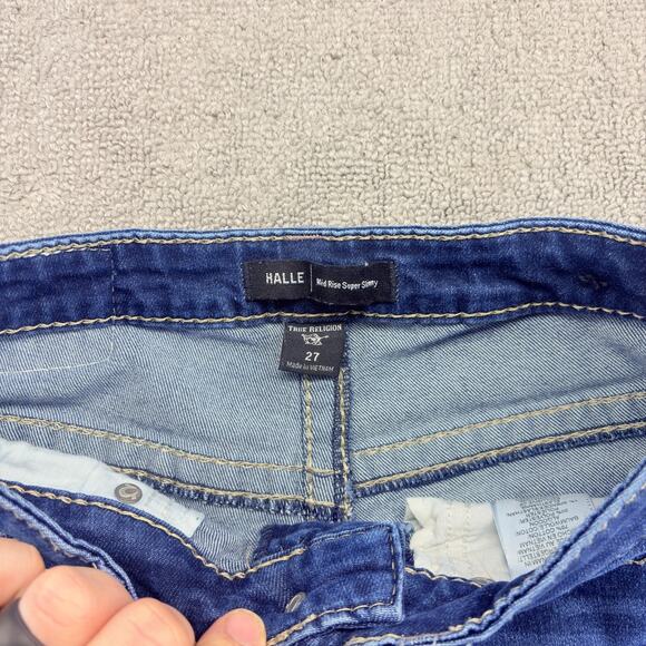 True Religion Halle Jeans Womens Sz. 27 Blue Denim Stretch Mid-Rise Super Skinny - Picture 5 of 10